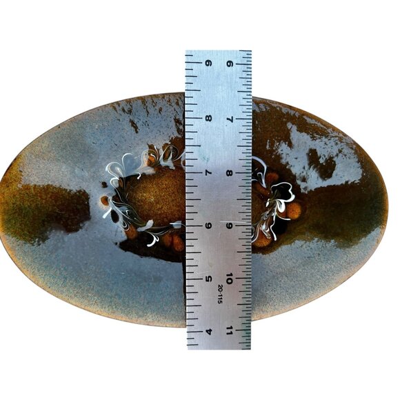 Mid-Century Modern Enamel On Copper Oval Dish By Kuverly 7.5" x 4.5" Decorative - Picture 6 of 9